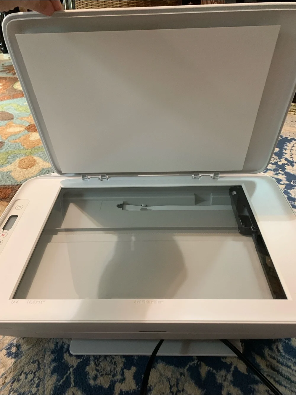 HP White Desktop All-in-One Printer Scanner Copier. Some markings on top.